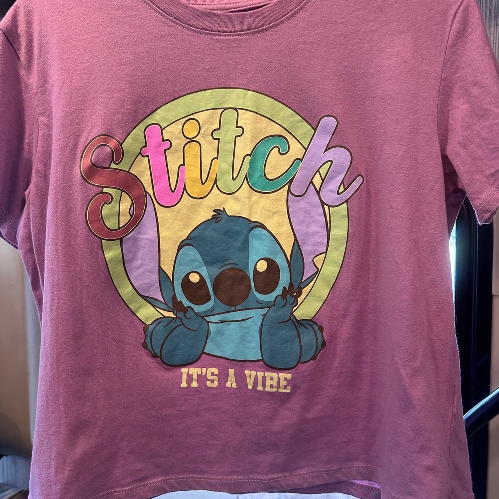Disney Stitch It's A Vibe Crop T Shirt Women's Size XL Purple Pink Lilo Tee